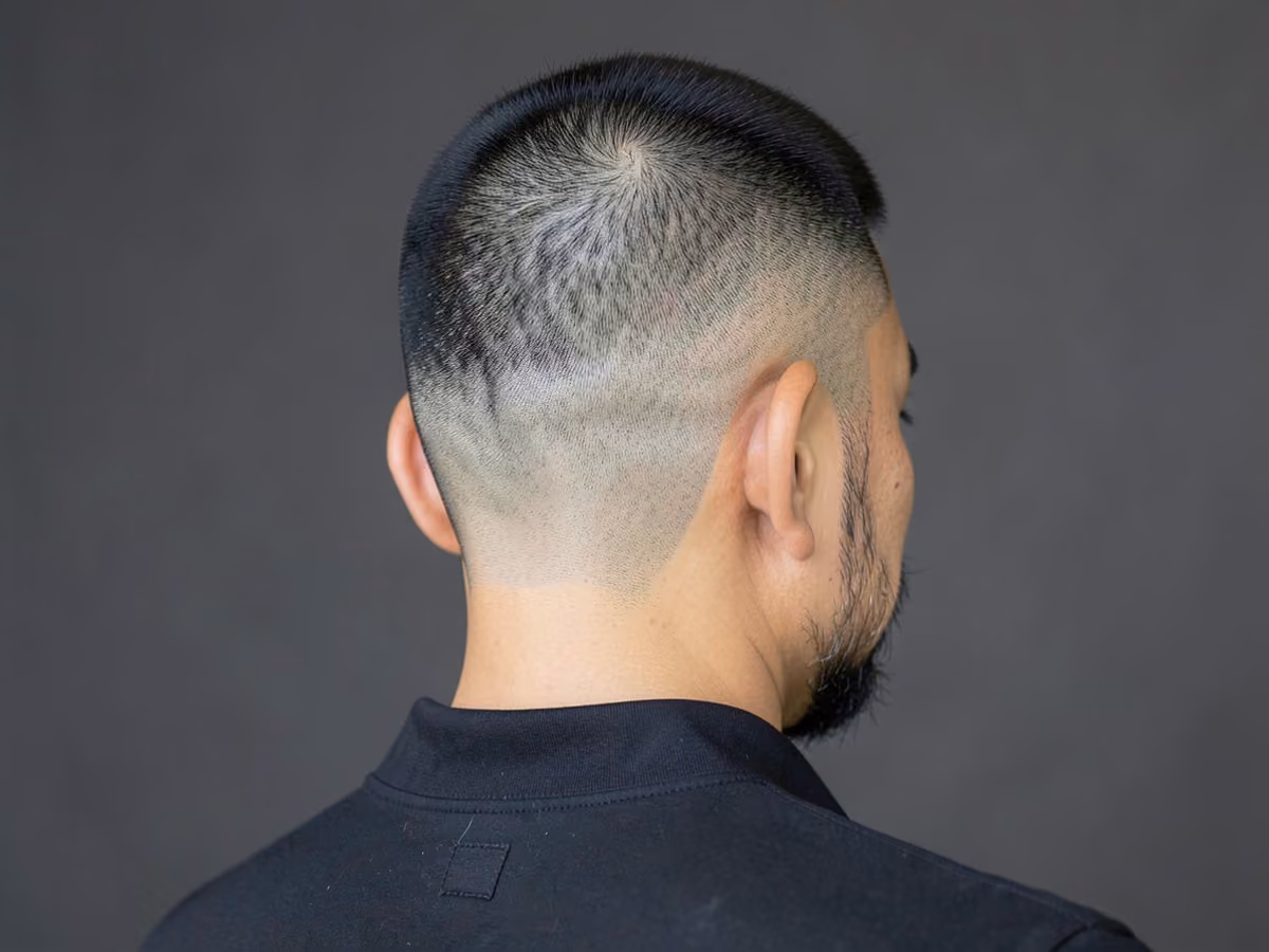Man with a razor fade with tapered neckline