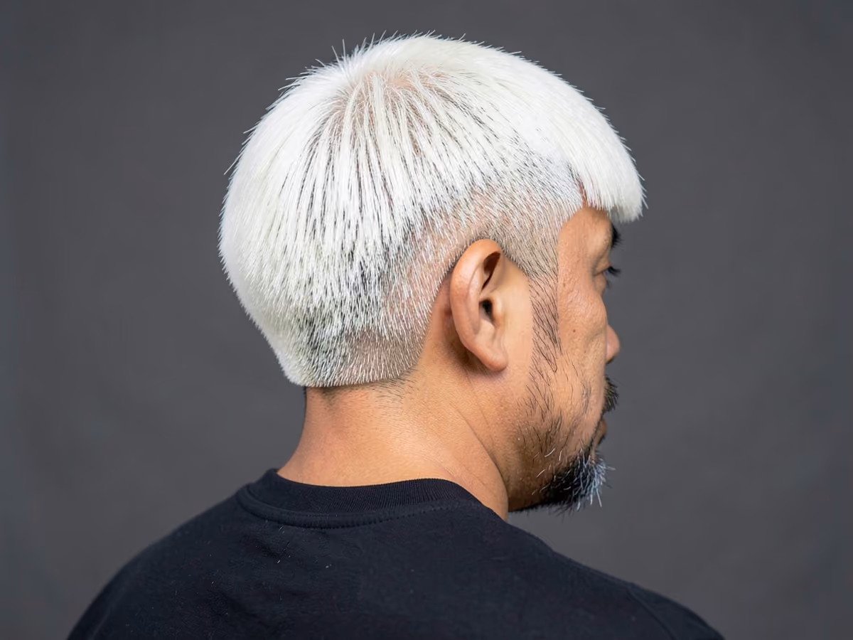 Man with a bleached bowl cut