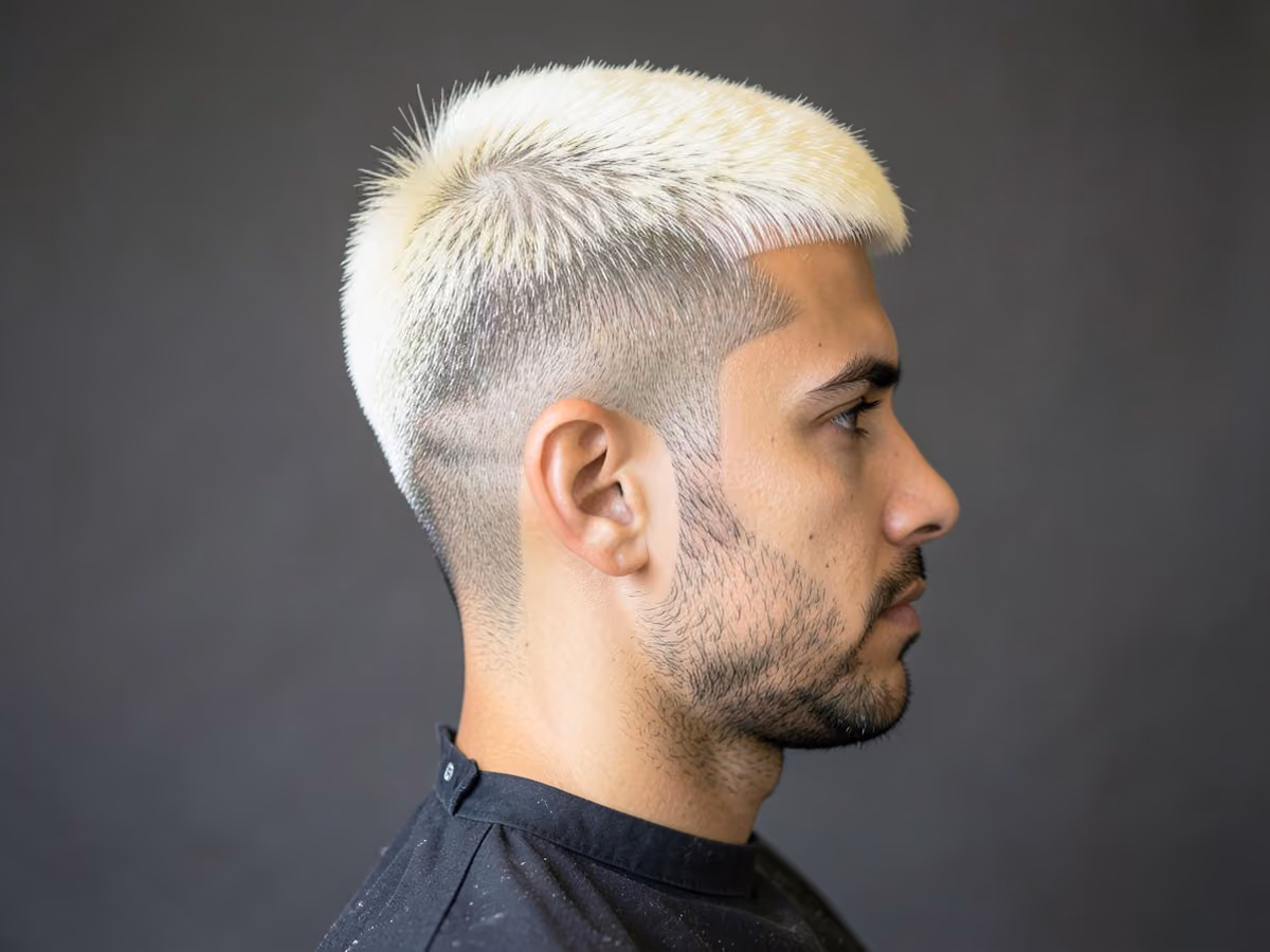 Man with a bleached caesar haircut