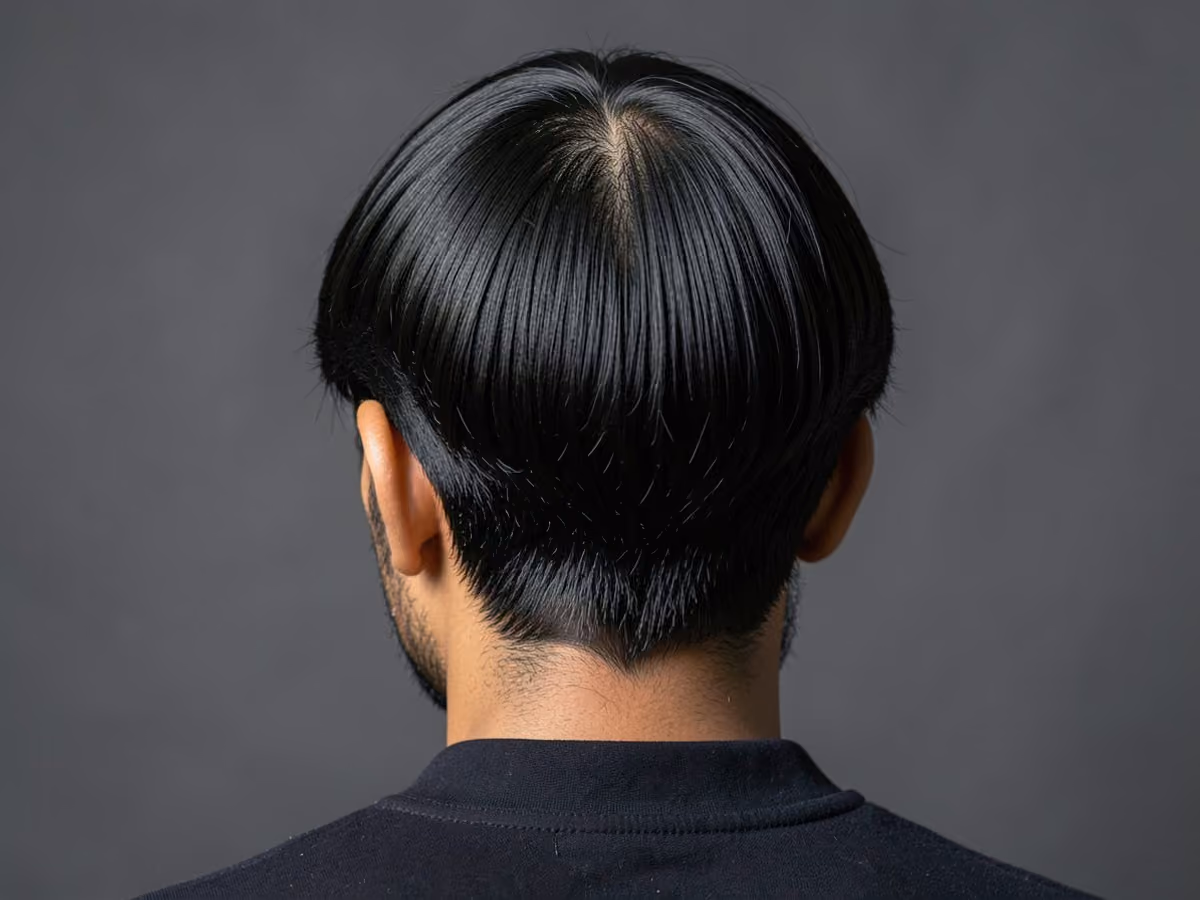 Man with a center part slick down