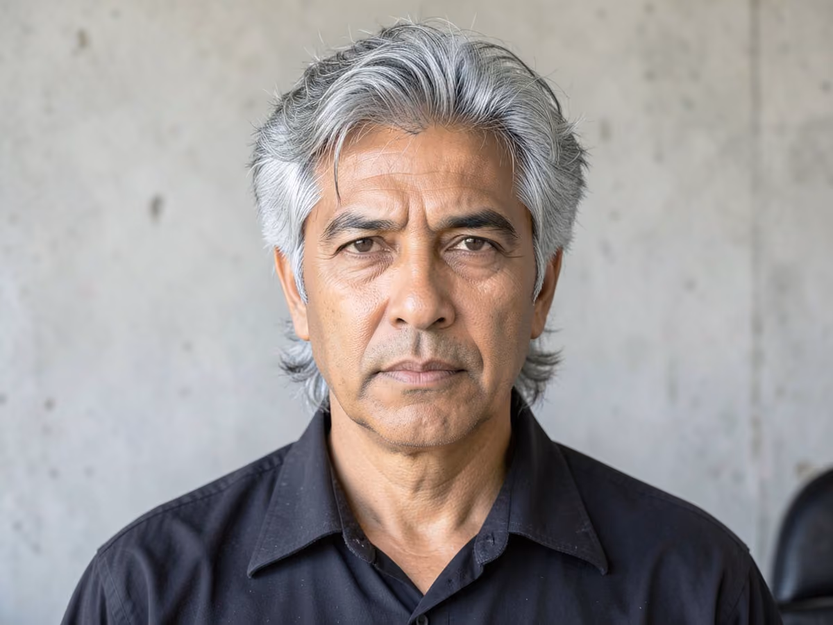Man with a collar length rocker hair