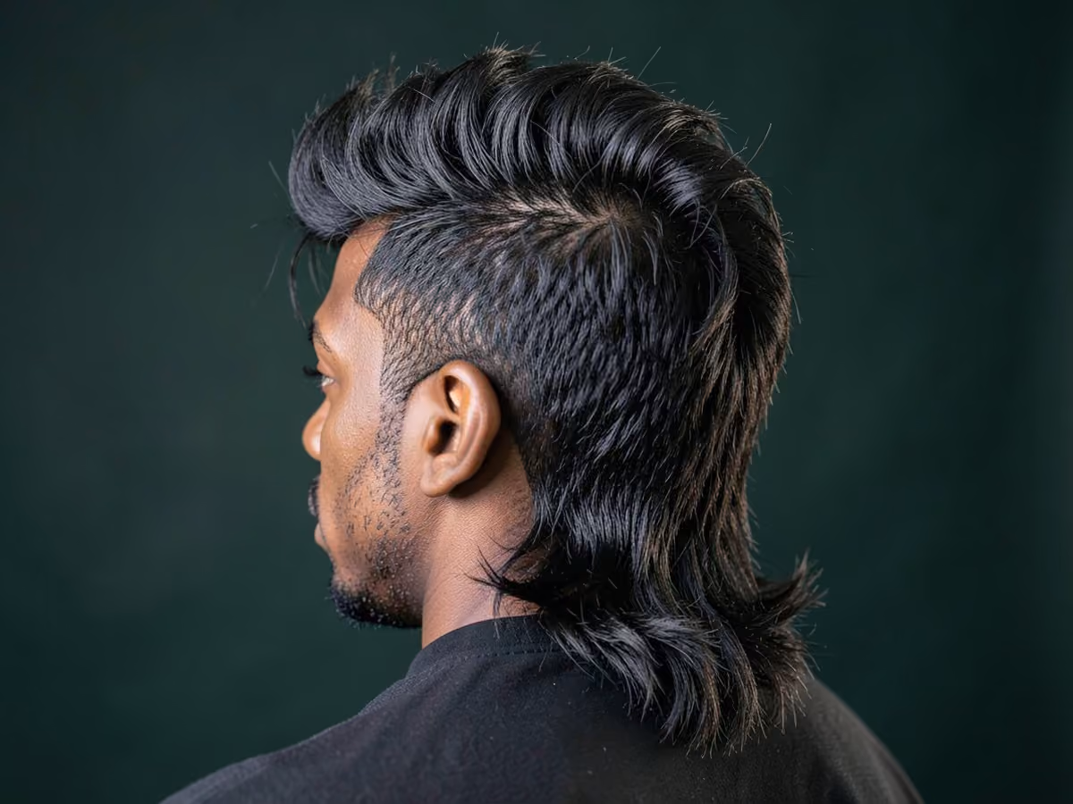 Man with a glam metal hair