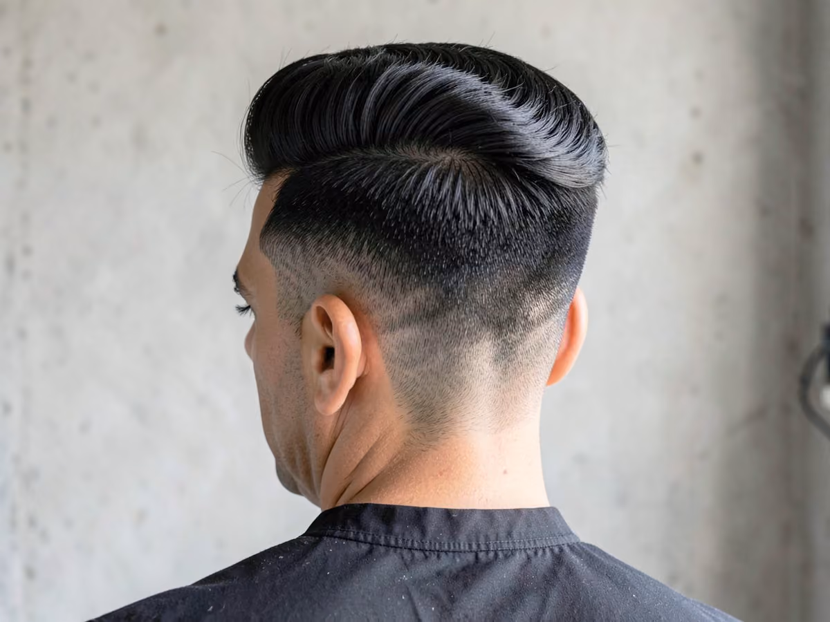 Man with a high parted pompadour