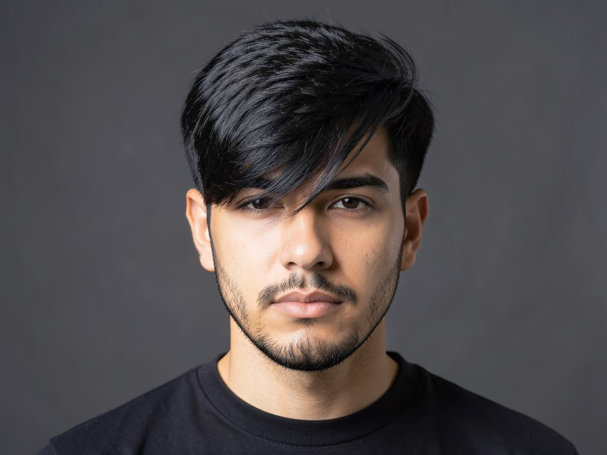 Man with a new wave haircut