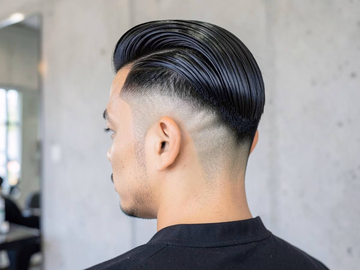 Man with a retro slick back with taper