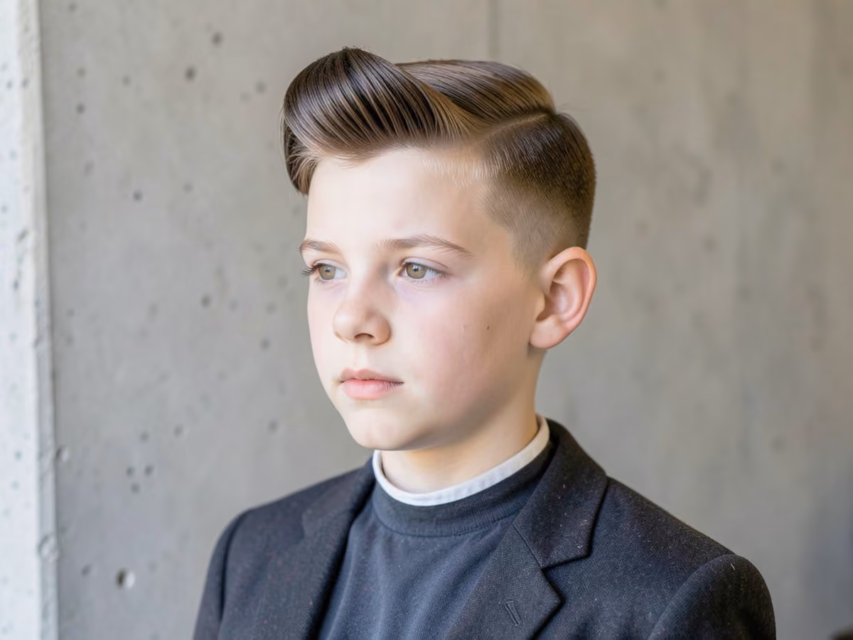 Boy with a teddy boy haircut