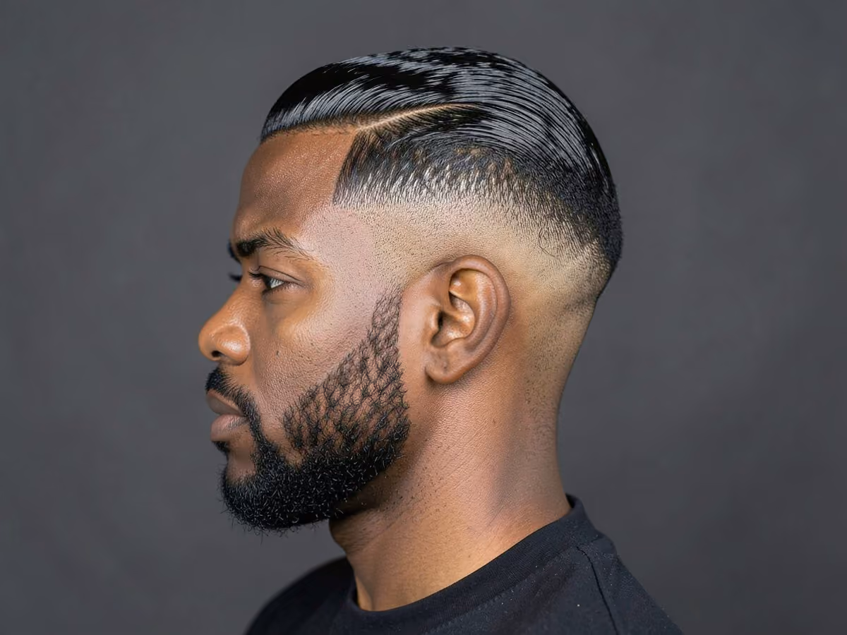 Man with a vintage side part with skin fade
