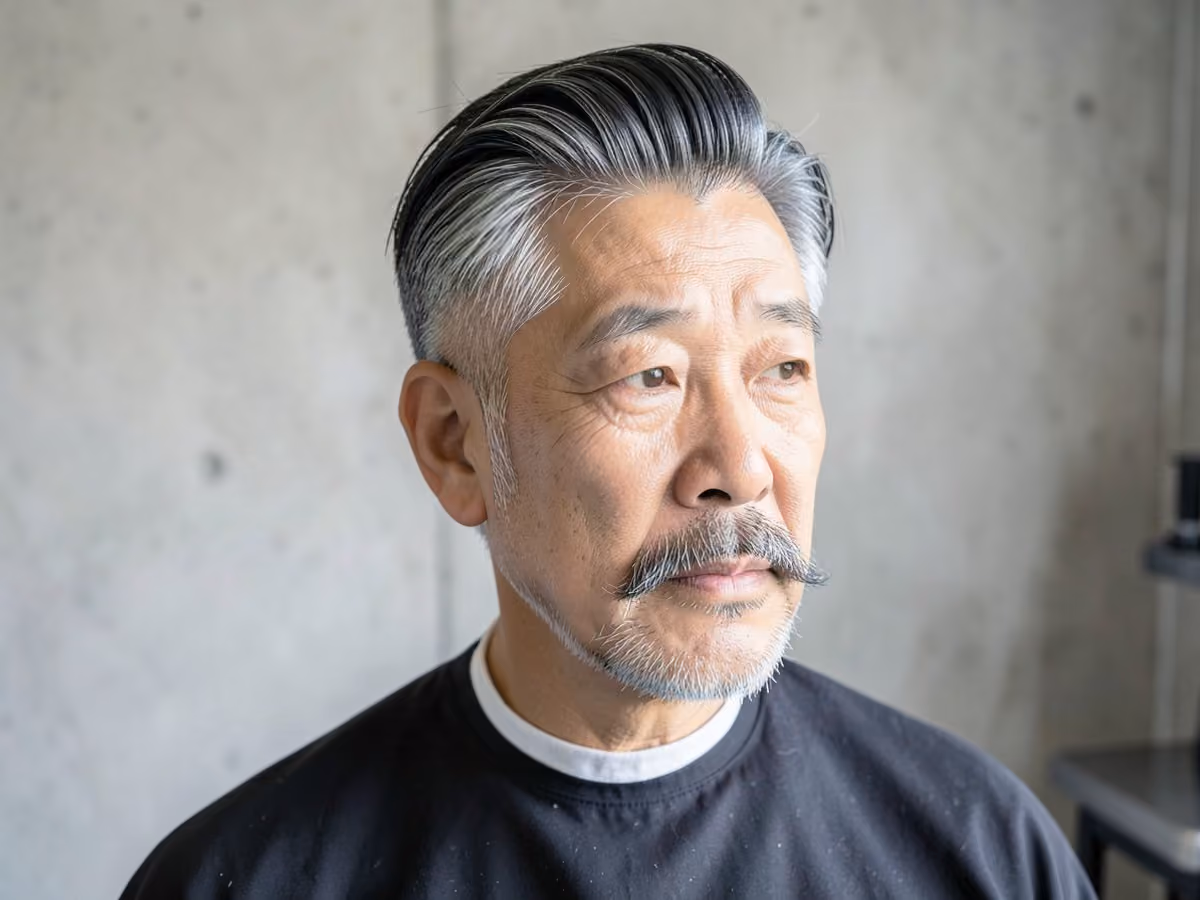 Man with a greaser hair with mutton chops