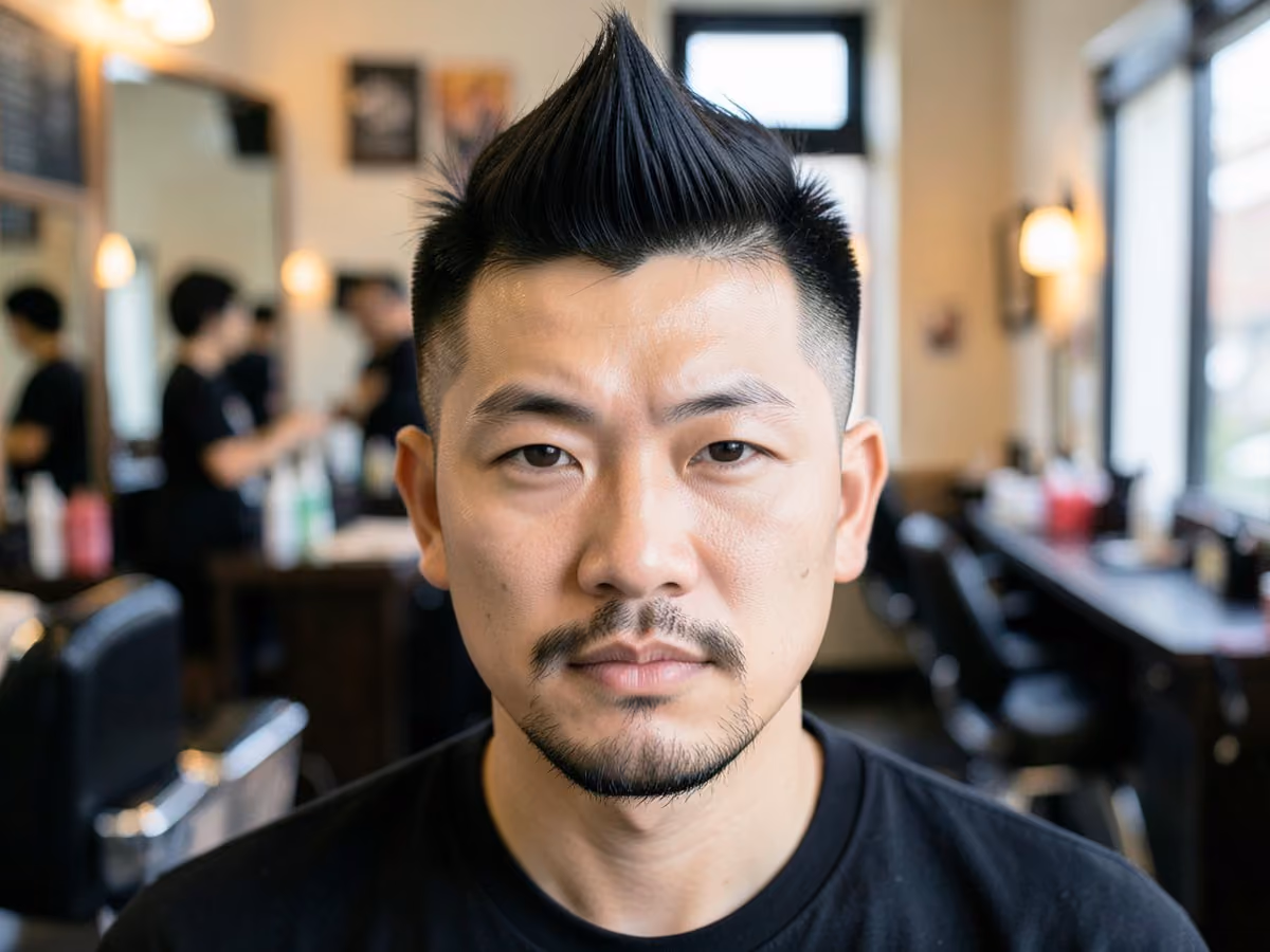 Man with a psychobilly wedge haircut