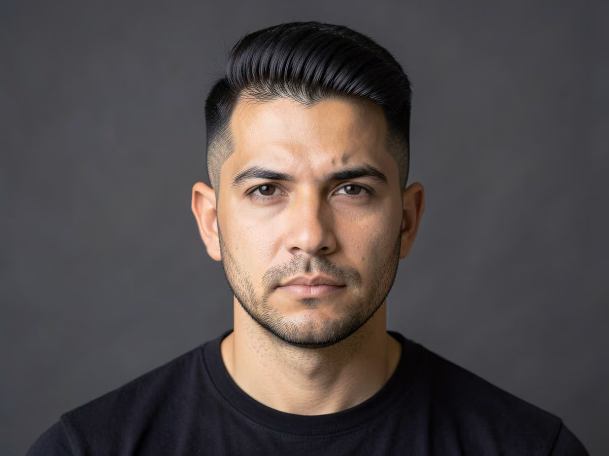 Man with a rockabilly pompadour with low taper