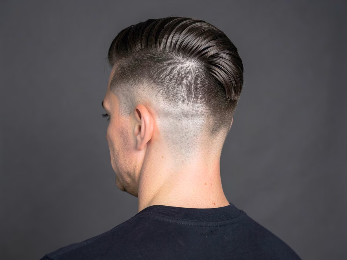 Man with a rockabilly pompadour with skin fade