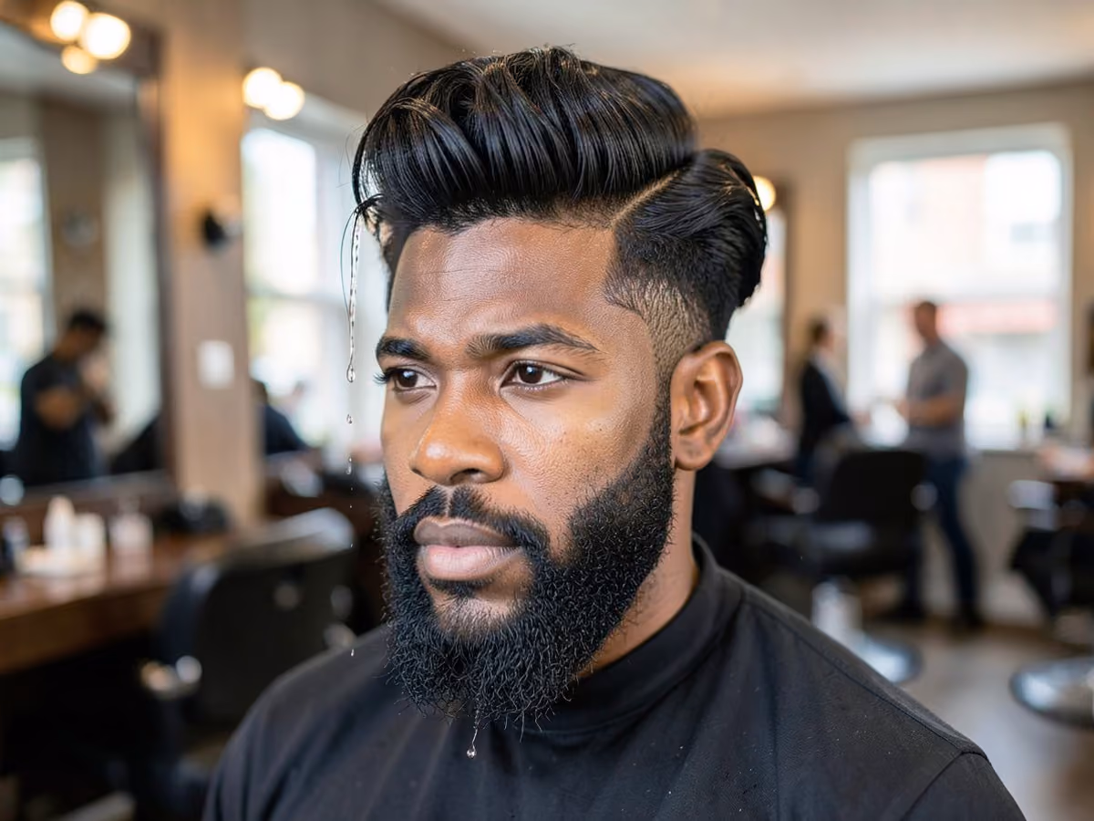 Man with a rockabilly waterfall pompadour