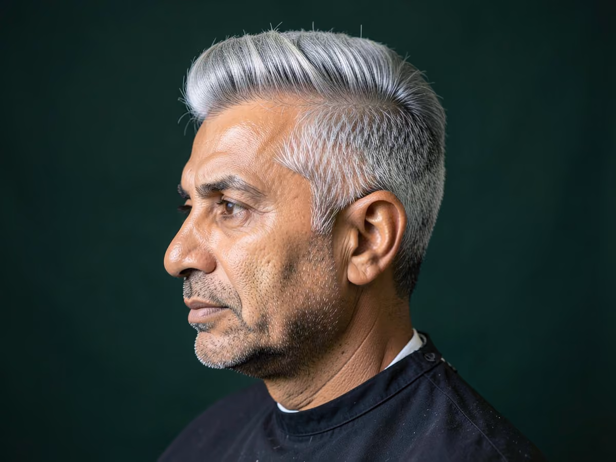Man with a silver rockabilly pompadour