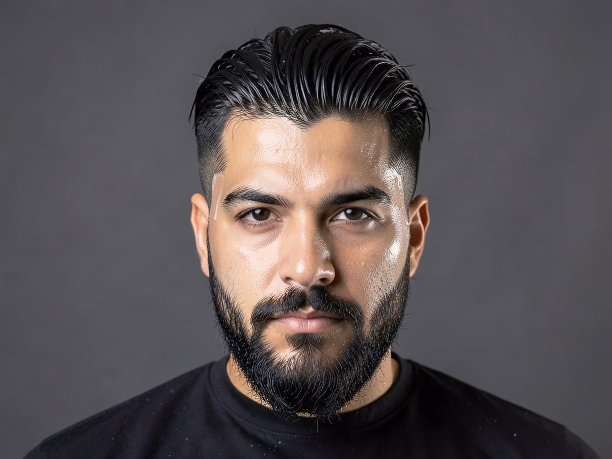 Man with a wet look pompadour