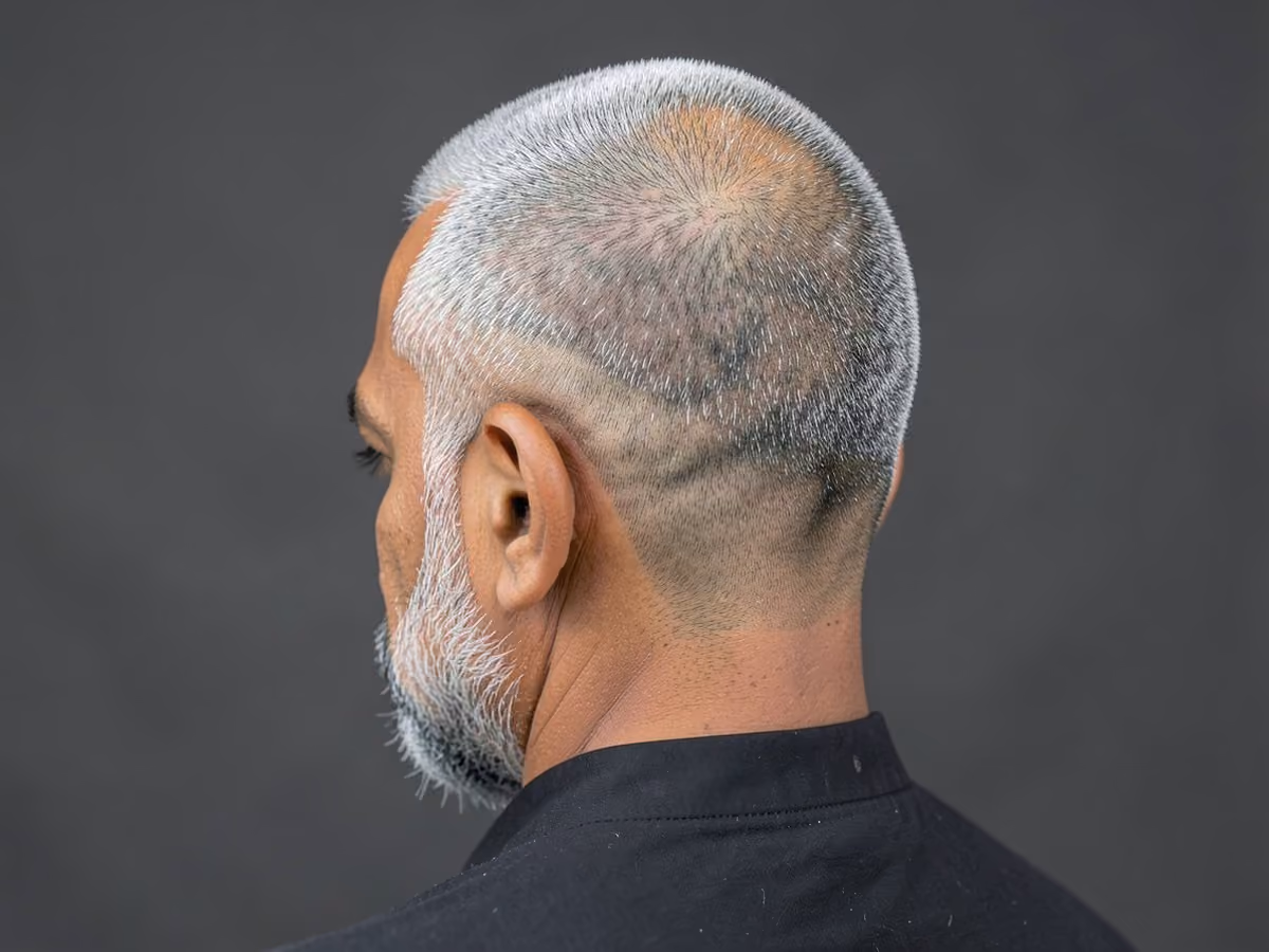 Man with a shadow fade buzz cut
