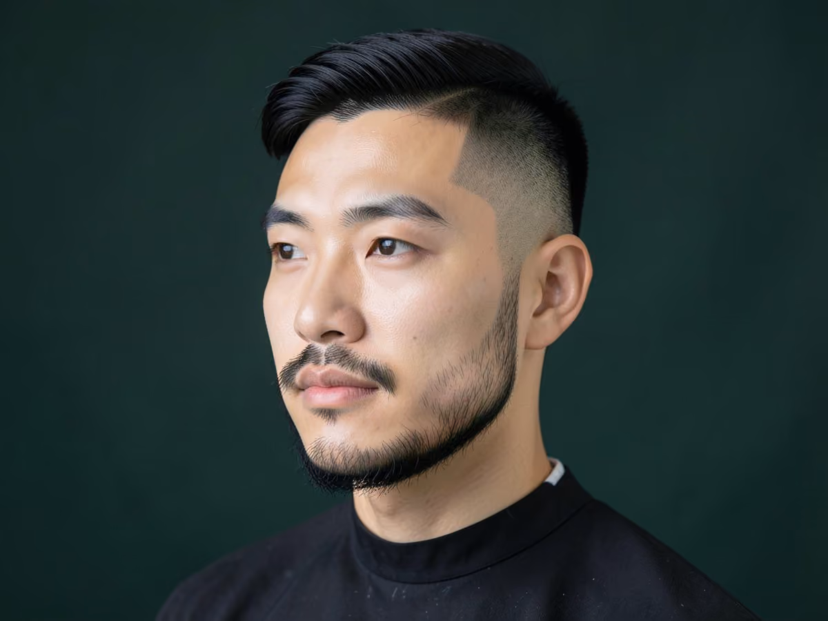 Man with a shadow fade with boxed beard