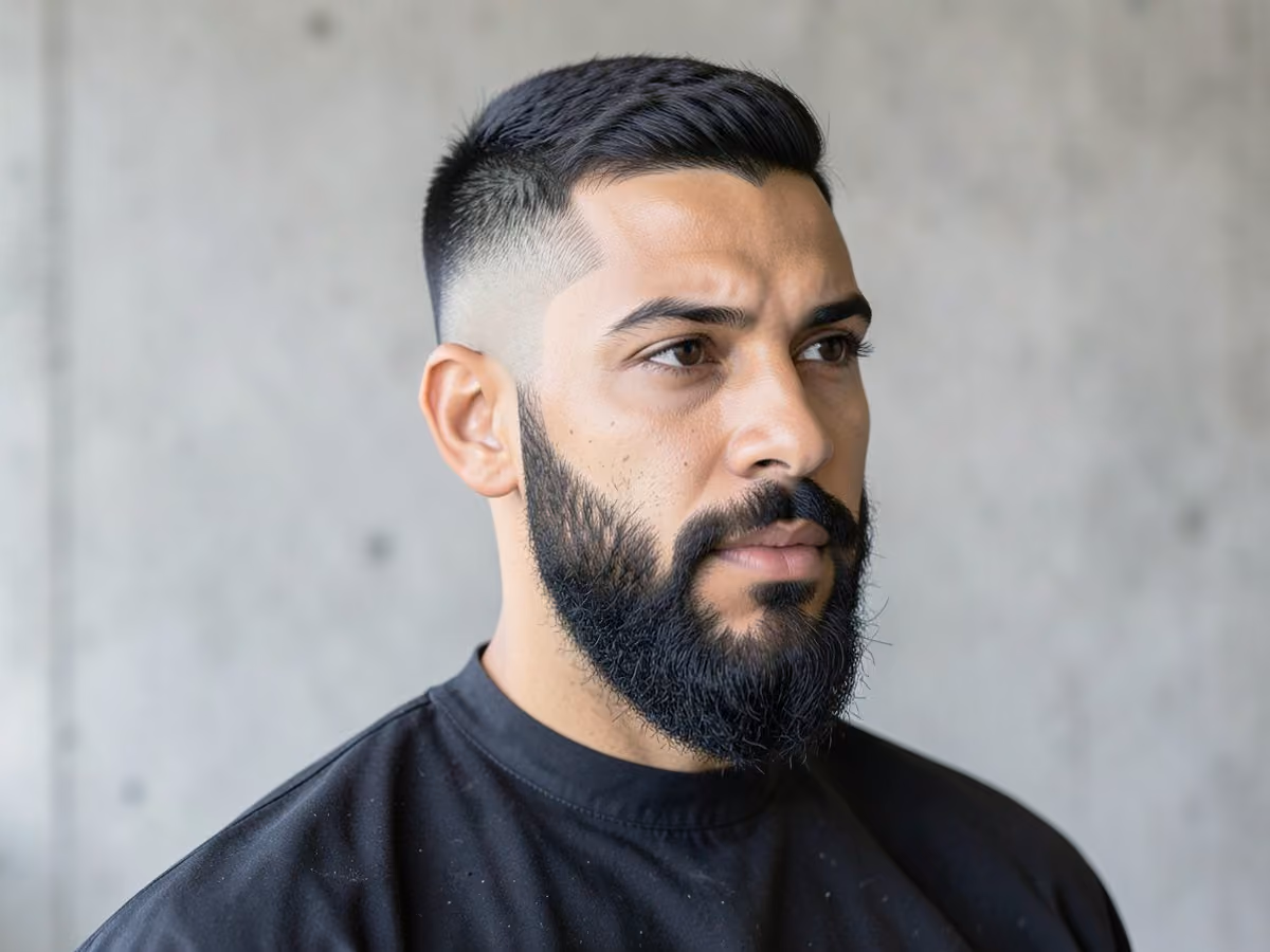 Man with a shadow fade with full beard