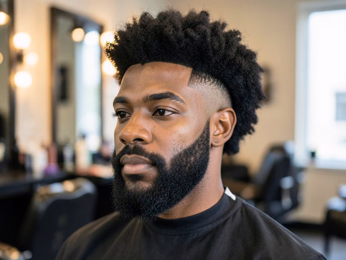 Man with an afro with shaved sides haircut