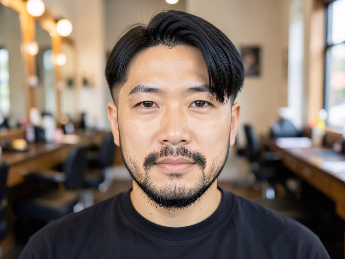 Man with an asian shaved sides haircut