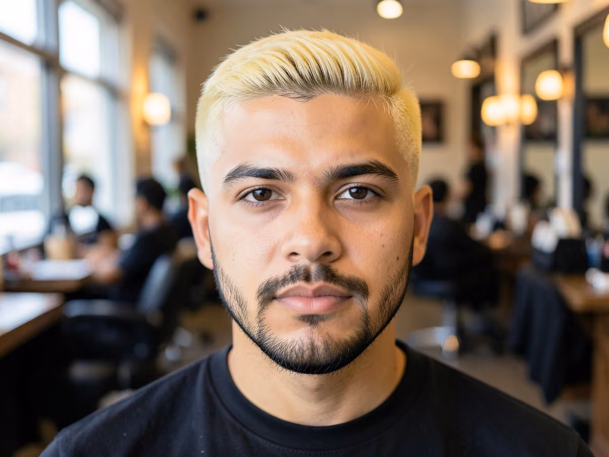 Man with a blonde top with shaved sides