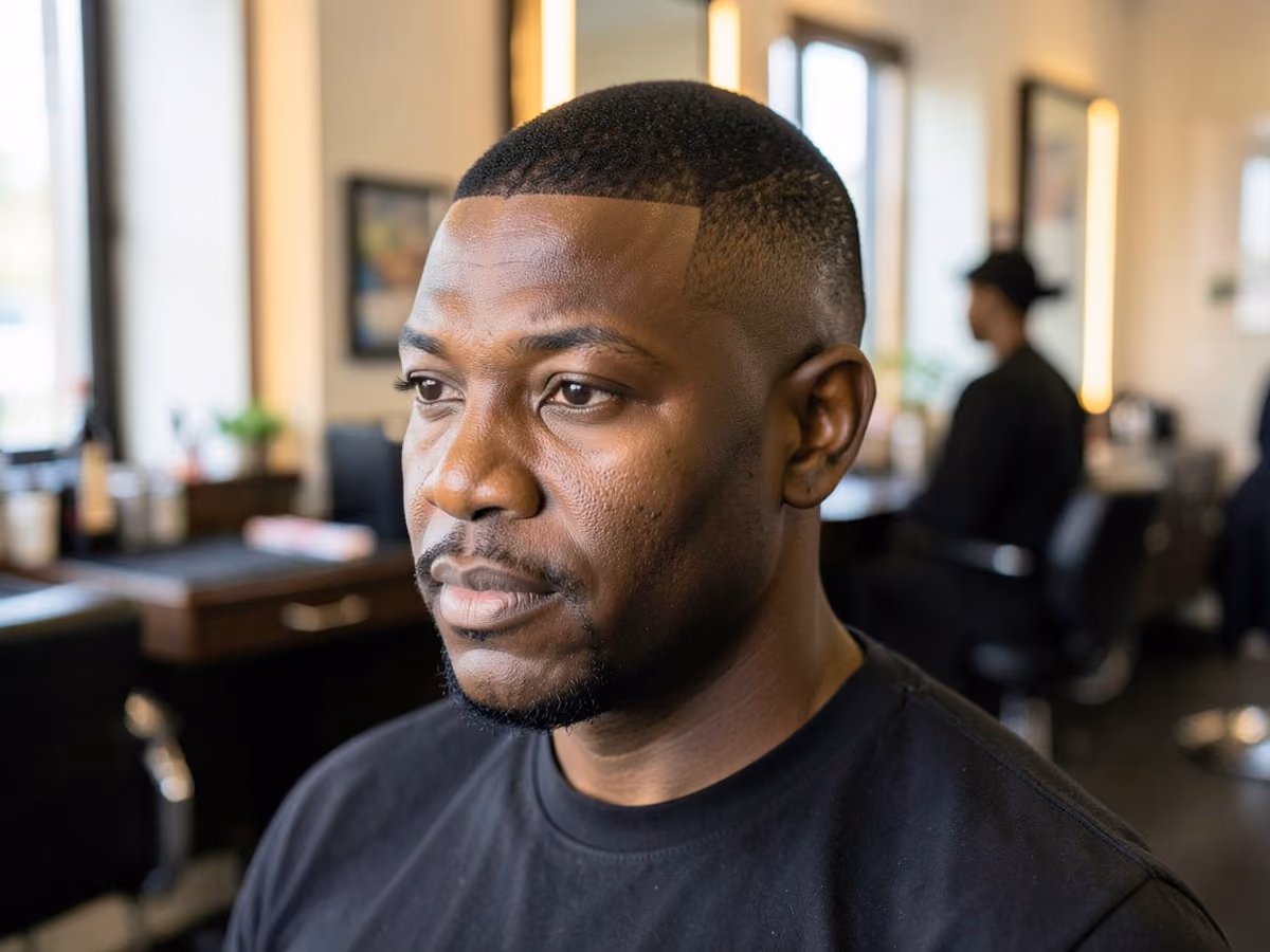 Man with a buzzed sides haircut