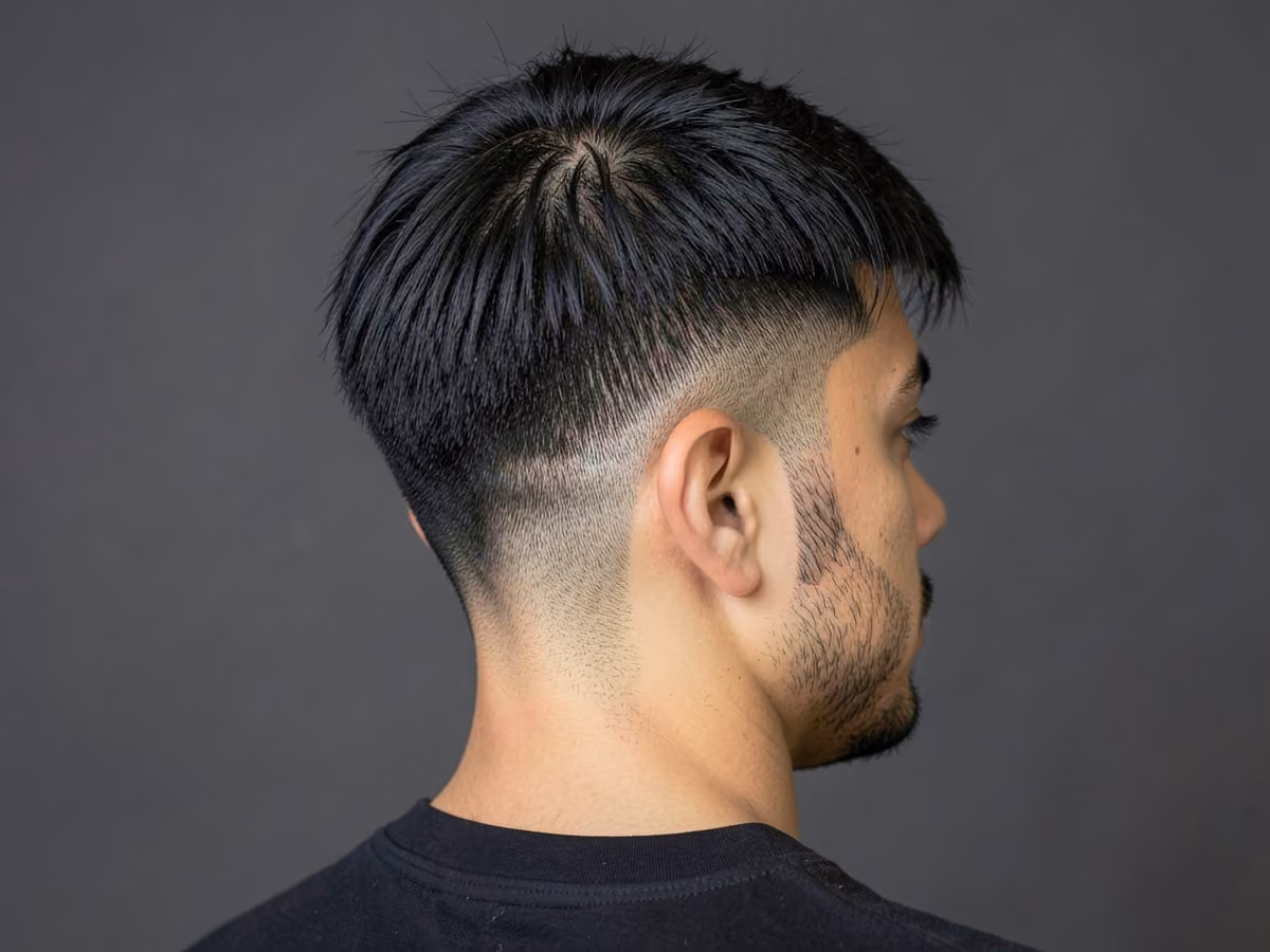 Man with a choppy crop with shaved sides haircut