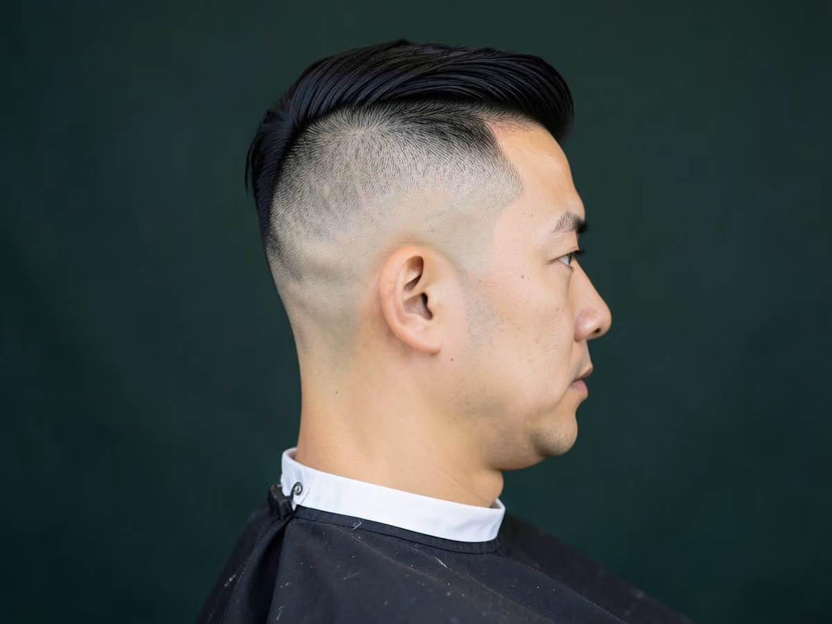 Man with a comb over with shaved sides haircut