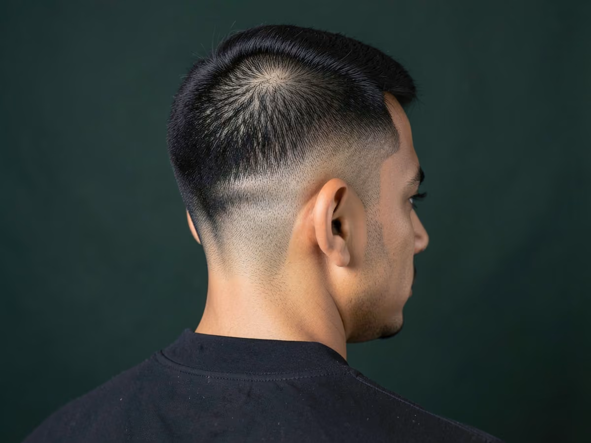Man with a crew cut with shaved sides