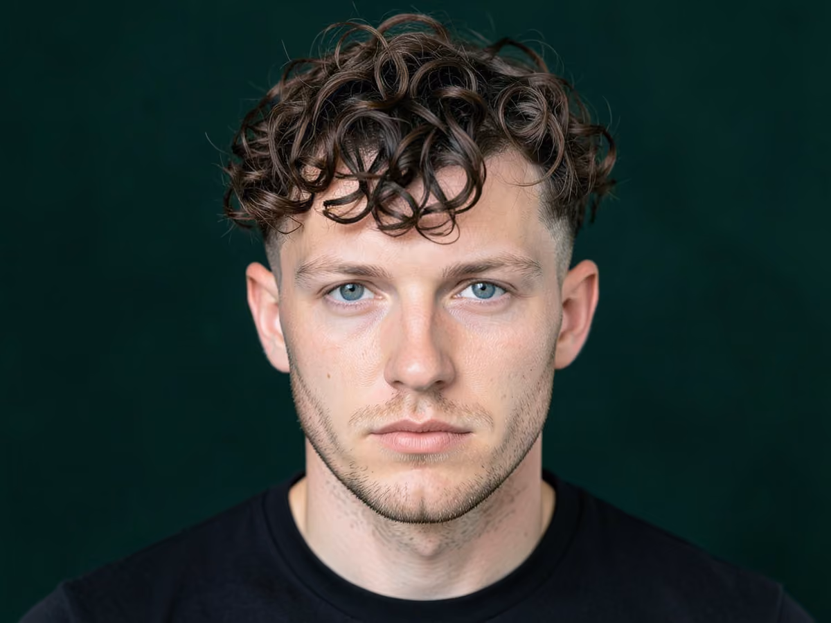 Man with a curly fringe with shaved sides haircut