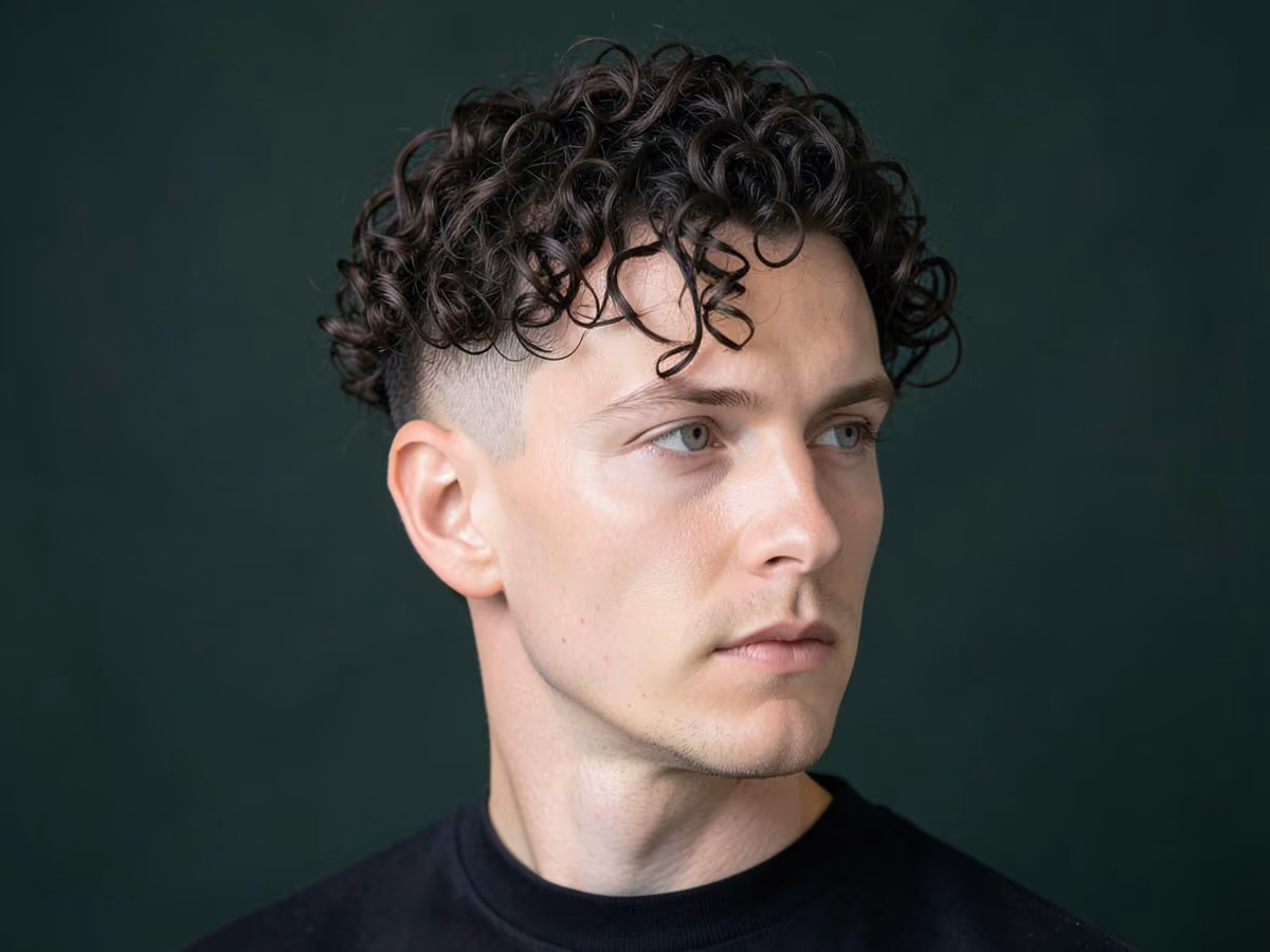 Man with a curly hair with shaved sides