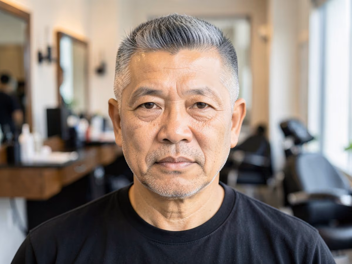 Man with a flat top with shaved sides