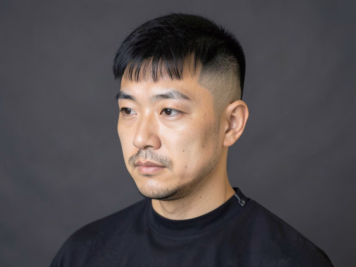 Man with a french crop with shaved sides haircut