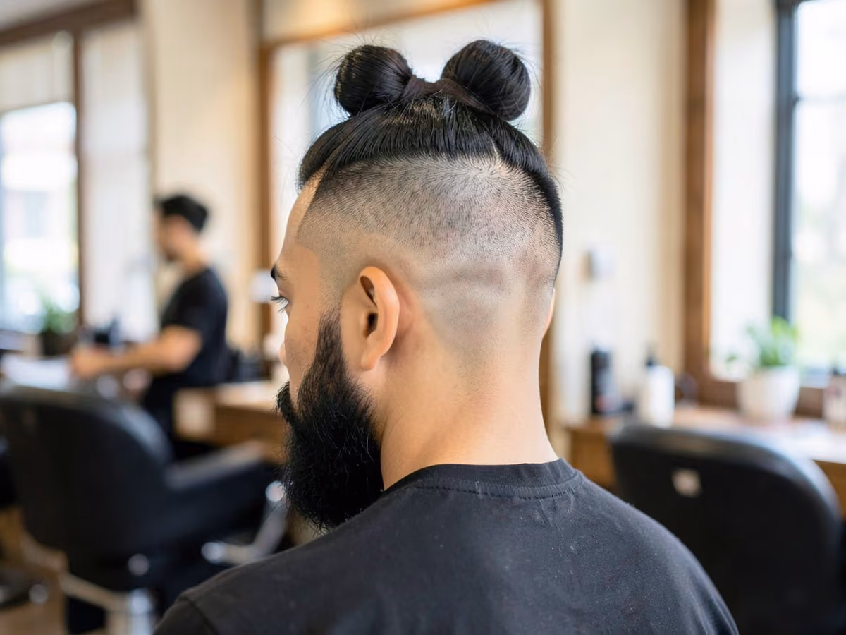Man with a man bun with shaved sides haircut