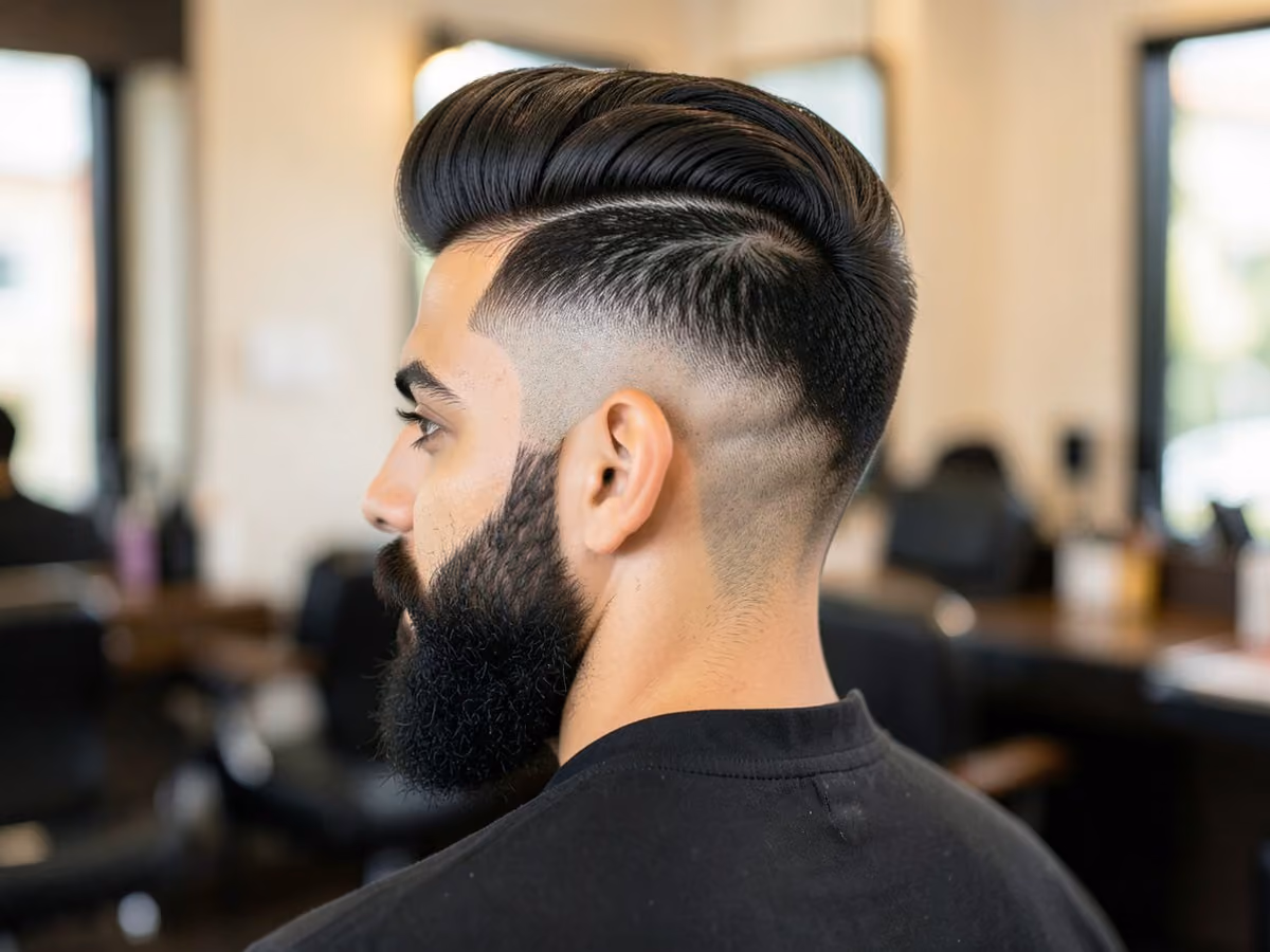 Man with a pompadour with shaved sides