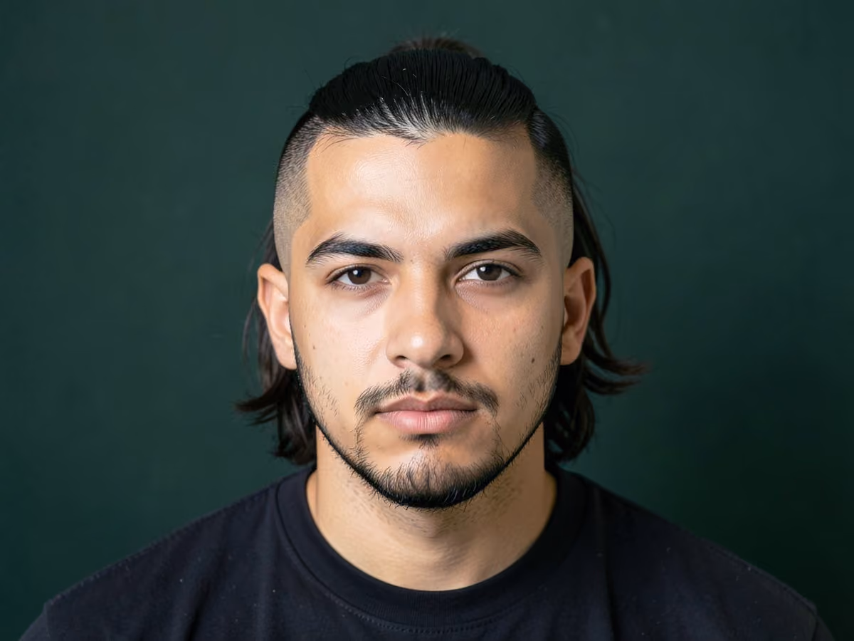Man with a ponytail with shaved sides haircut