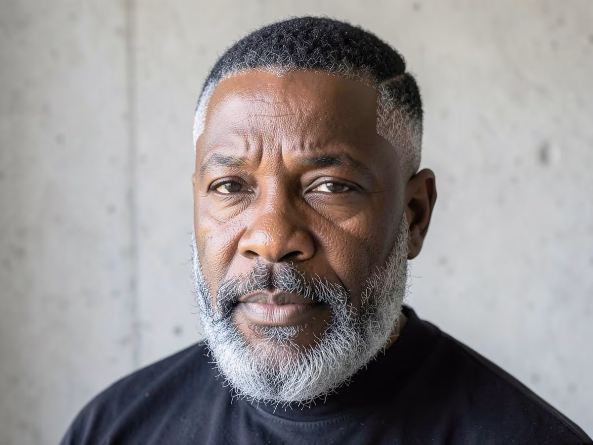 Man with a shaved sides for black men haircut