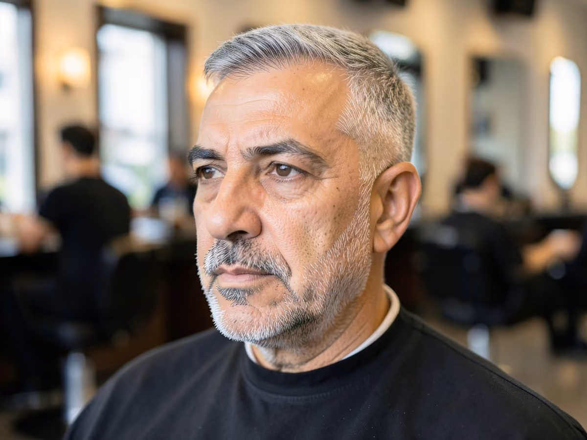Man with a shaved sides for older men haircut