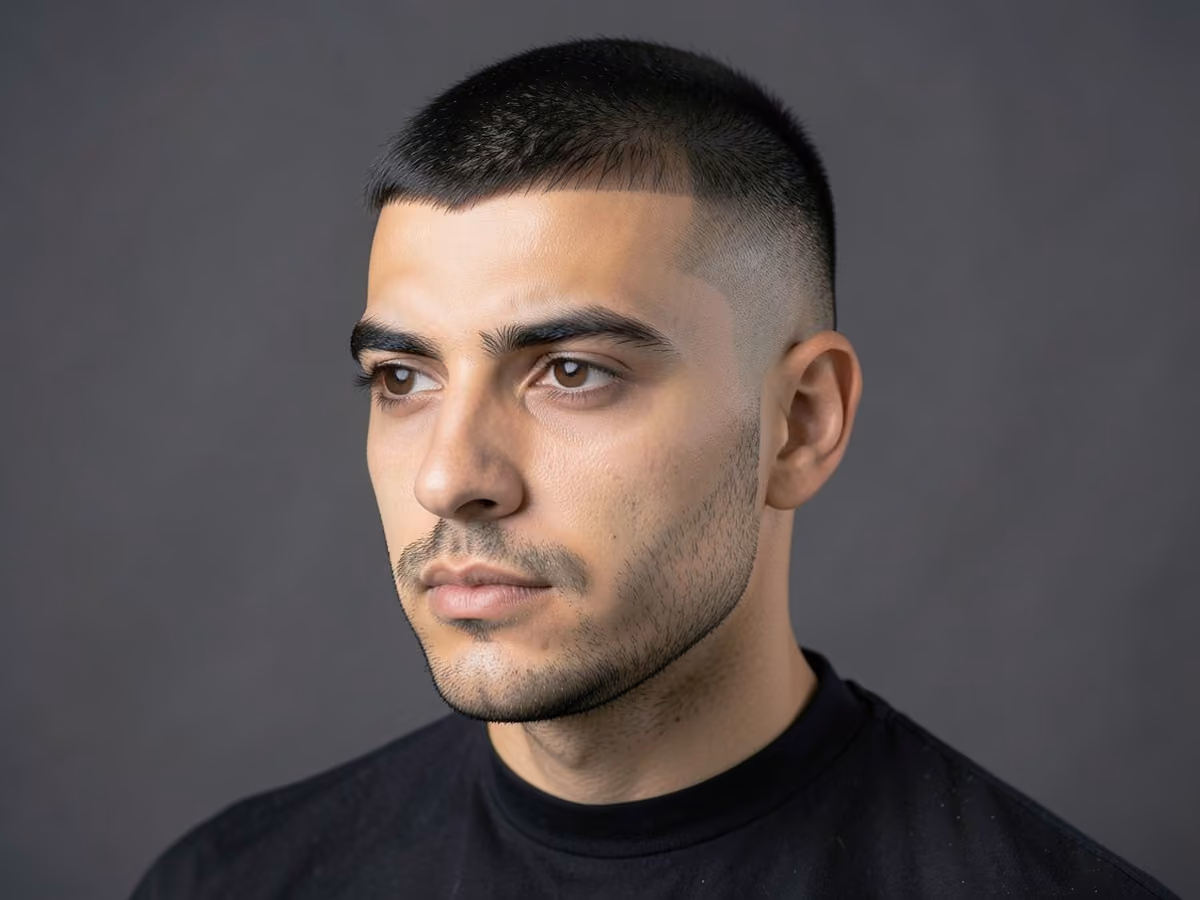 Man with a shaved sides for receding hairline