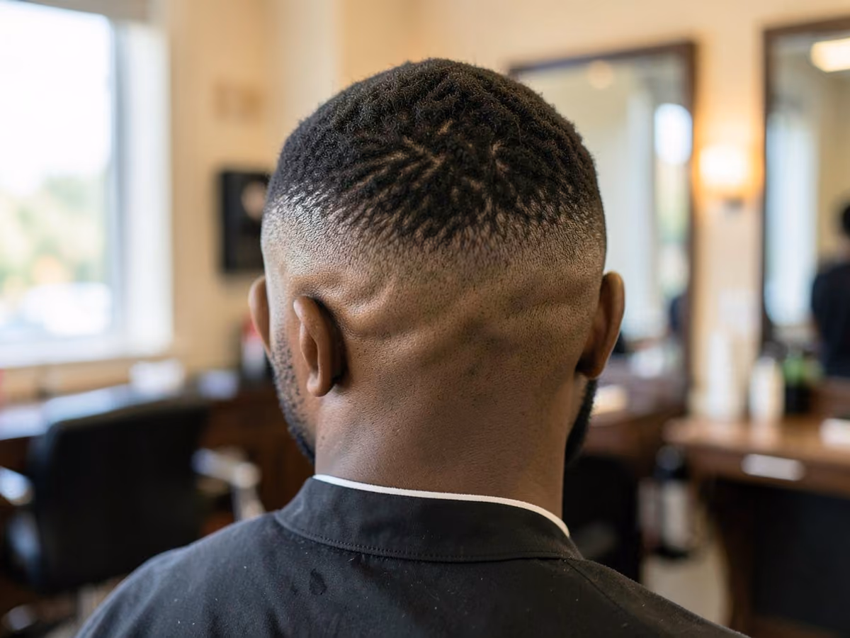 Man with a shaved sides for round faces haircut