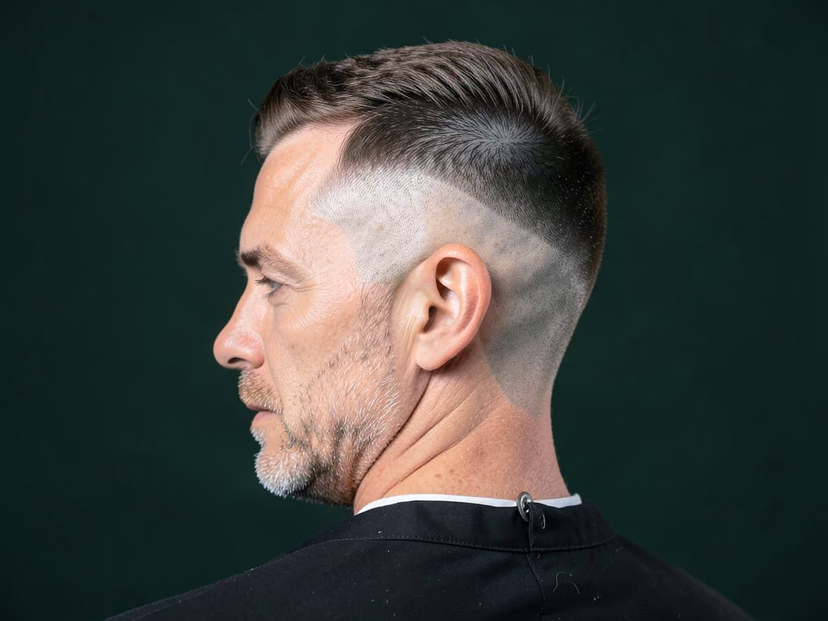 Man with a shaved sides with burst fade