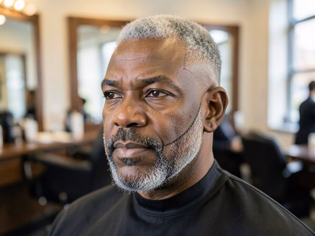 Man with a shaved sides with chin strap beard haircut