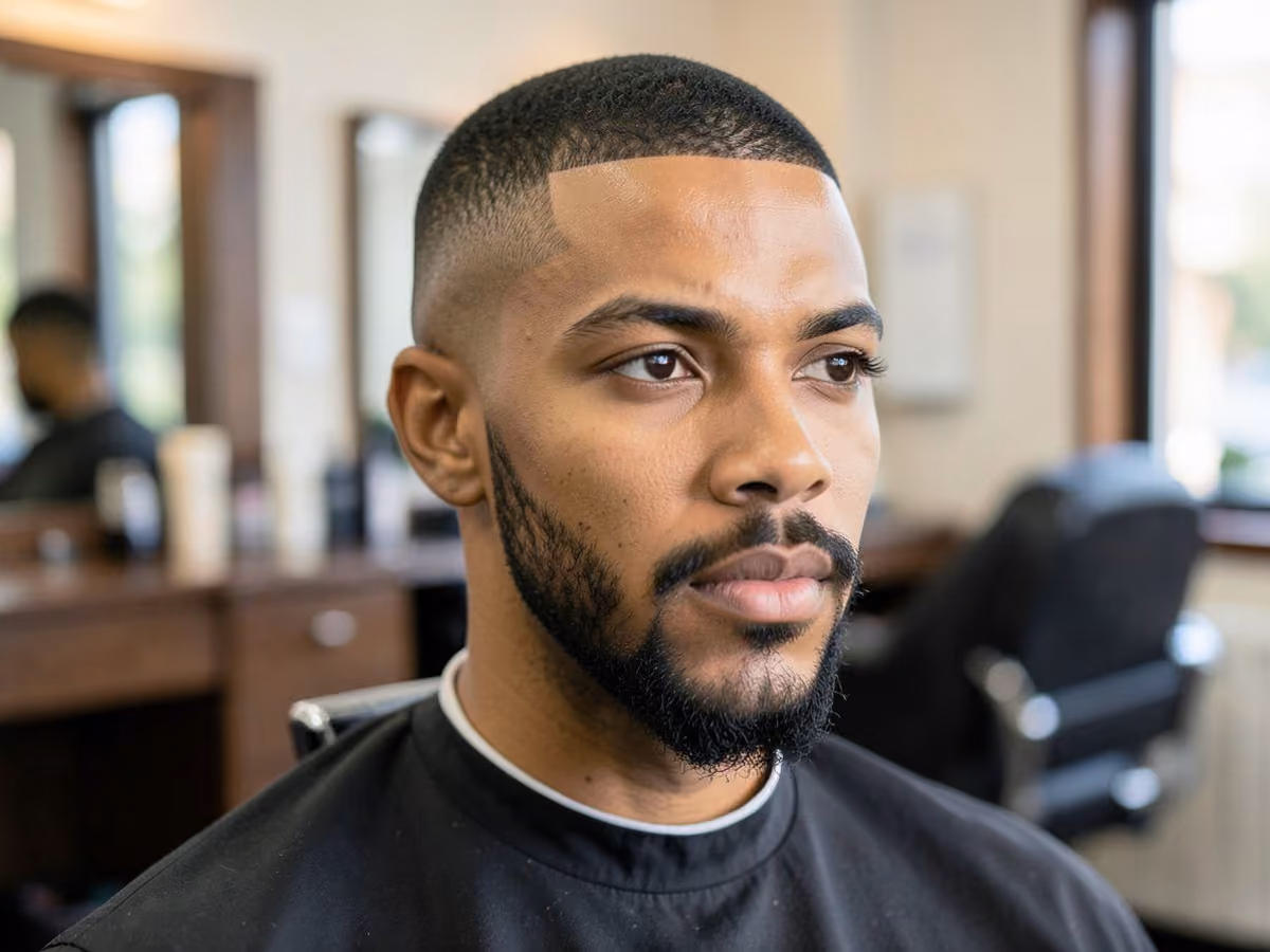 Man with a shaved sides with goatee haircut