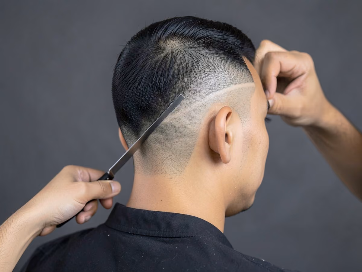Man with a shaved sides with hard part