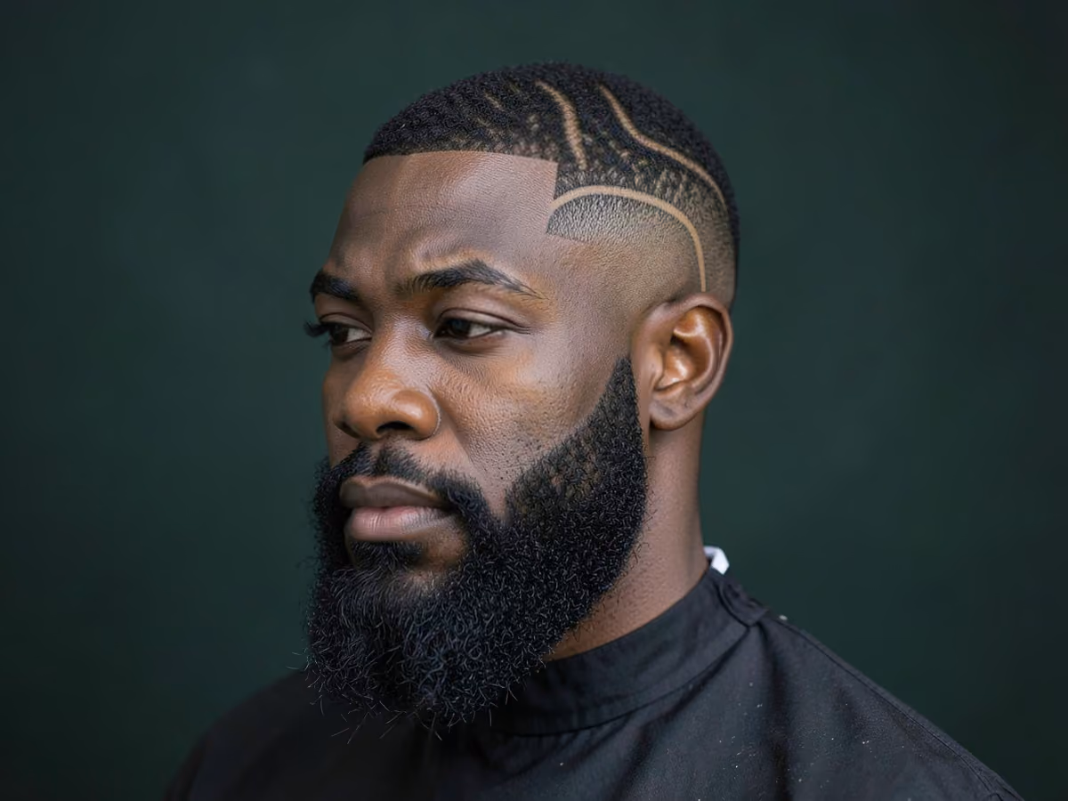 Man with a shaved sides with line design haircut