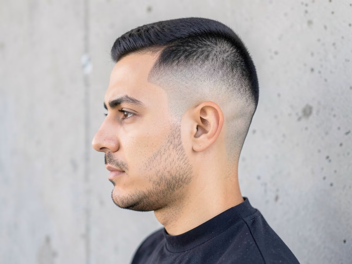 Man with a shaved sides with skin fade