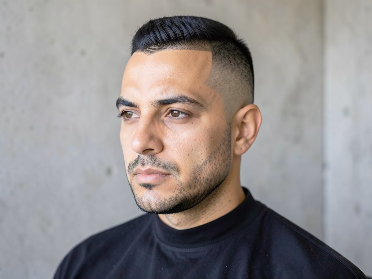 Man with a shaved temples haircut