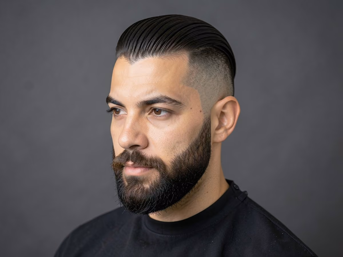 Man with a slick back with shaved sides