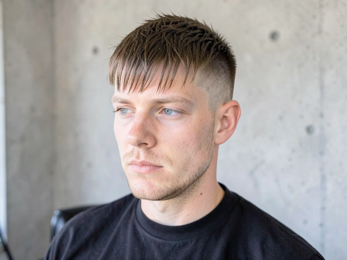 Man with a textured fringe with shaved sides haircut
