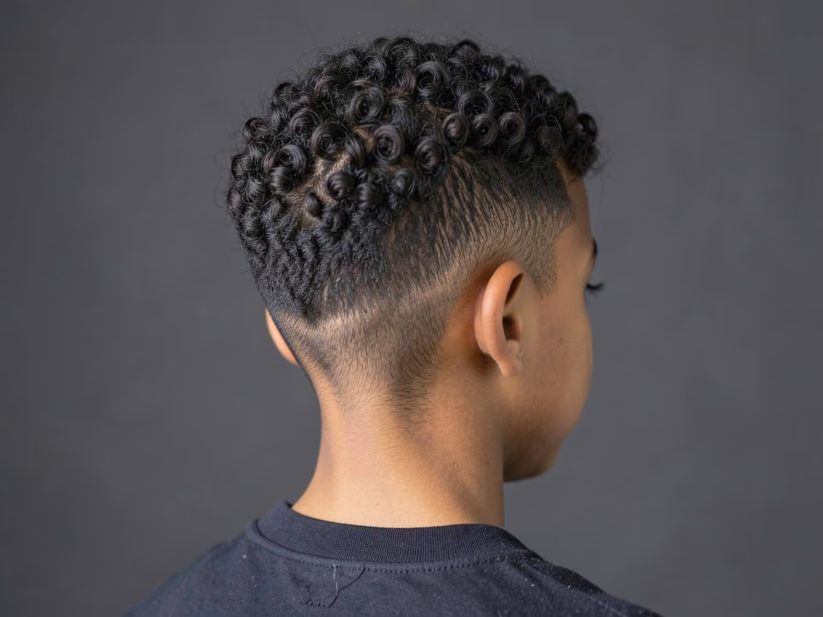 Boy with a boys short curly haircut