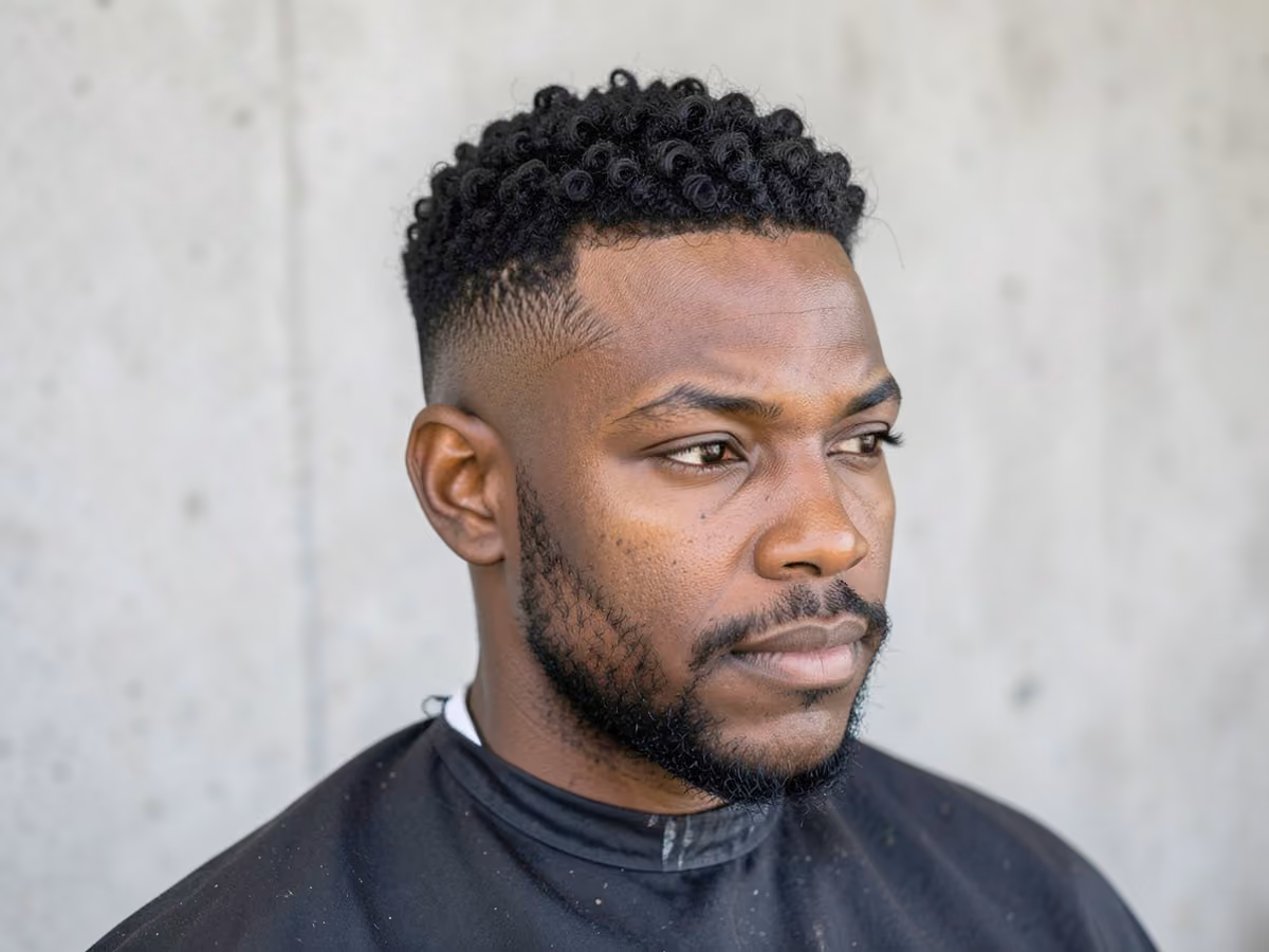 Man with a short coily hair